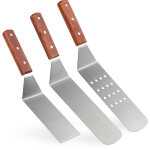 Spatule barbecue, set de 3, grill, hamburgers, cuisine, acier inoxydable, manche en bois, brun rouge ...