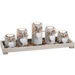 Porte - bougies de th� set de d�coration 7 pi�ces avec plateau - blanc antique - bougies d�coration de ...