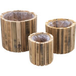 Set de 3 jardinires en bois - 23 / 20 / 14 cm - cache - pot avec film plastique - pot de fleurs cache ...