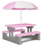 Spielwerk salon de jardin pour enfants ensemble 1 table et 2 bancs fixes parasol jouet jeu table terrasse ...