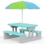 Spielwerk salon de jardin pour enfants ensemble 1 table et 2 bancs fixes parasol jouet jeu table terrasse ...