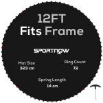 Sportnow - tapis de rechange trampoline  3, 7 m ressorts 14 cm outil 72 crochets en v inclus blanc noir ...