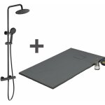 Stano. - pack receveur de douche 90 x 160 cm extra plat gris basalte + colonne de douche thermostatique ...