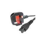 Com 1m laptop power cable - cable with 3 pins for uk bs - 1363 to c5 cloverleaf, lifetime warranty - ...