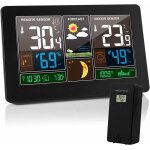 Station m�t�o thermom�tre hygrom�tre barom�tre int�rieur ext�rieur avec capteur led ecran, r�tro - �clairage ...