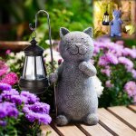 Statue animaux chat decoration statue jardin exterieur avec lampe solaire - salon chaton d�coration cadeau ...