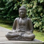 Statue bouddha assis position offrande brun 42 cm