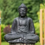 Statue bouddha assis position offrande noir 42 cm