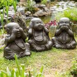 Statues de bouddha sagesse patin� brun antique 40 cm