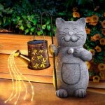 [jamais utilis�] statue de chat d�corative pour le jardin, avec lanterne solaire, cadeau d'anniversaire, ...