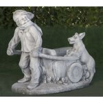 Statue classique en pierre reconstitue jeune avec chariot et chien 43x70x65cm.