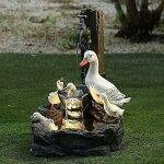 Statue de jardin animalier avec lumi�res led solaires - sculptures de fontaine d'eau de canard, statuette ...