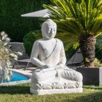 Statue jardin bouddha assis fibre de verre offrande 105cm blanc Statue jardin bouddha assis fibre de verre offrande 105cm blanc
