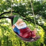 Statue de jardin extrieur, nain couch avec un hamac statue, gnome ornement de jardin accrochant de ...