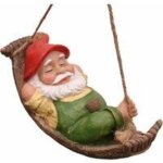 Statue de jardin ext�rieur, nain couch� avec un hamac statue, triomphe, ornement de jardin accrochant ...