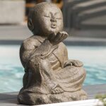 Wanda collection - statue de jardin moine shaolin heureux patin brun antique 40 cm