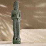 Statue de jardin en pierre bouddha debout prire 2 m