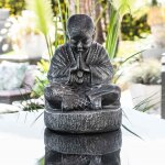 Wanda collection - statue moine shaolin assis gris patiné 40 cm Wanda collection - statue moine shaolin assis gris patiné 40 cm