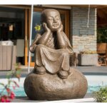 Wanda collection - statue moine shaolin pensif patin brun antique 80 cm