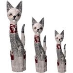 Webmarketpoint - statuette en bois de chat gris 60 / 80 / 100 cm