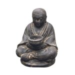 Statuette jardin moine assis avec photophore 20 cm - gris anthracite 20 cm