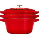 Staub - la cocotte set de 3 casseroles rondes en fonte cerise rouge
