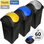 Stefanplast - lot de 3 poubelles de recyclage couvercle � bascule 60l verre papier plastique