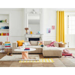 Stella - canap� d'angle droit - 4 places - en velours c�tel� grosses c�tes - beige