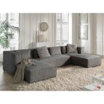Lisa design - stella - canap� panoramique en u - 7 places - en velours c�tel� - gris fonc�