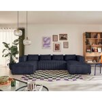 Lisa design - stella - canap panoramique en u - 7 places - en velours ctel grosses ctes - bleu marine ...