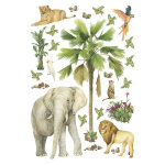 Stickers animaux de la jungle : �l�phant, lion, perroquet - 1 planche 30x30cm