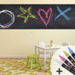 Nc - sticker ardoise tableau noir - stickers muraux adh�sif effa�able - ardoise g�ante 200x60 cm et 4 ...