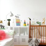 Sticker autocollant d�co chambre enfant animaux jungle roi savane, 68x24cm, d�coration murale, animaux ...