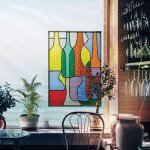 Sticker autocollant lectrostatique vitrail pour vitre 67 cm x 47 cm, illustration bouteilles multicolores, ...