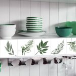 Sticker carrelage adh�sif 10x10cm hedalen, motifs feuilles vertes, style herbier, 9 pi�ces, d�coratif ...