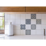 Sticker carrelage adhsif 15x15 cm x4, autocollant lessivable dcoratif, effet maison chic et ancien, ...