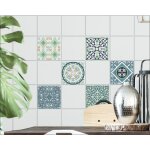 Sticker carrelage adhsif 15x15 cm x6, imitation carreaux de ciment ancien vert et orange, dco intrieure ...