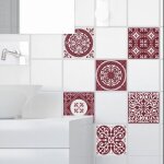 Plage - sticker carrelage adh�sif 15x15cm x6 - autocollant imitation carreaux de ciment ancien rouge ...