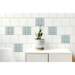 Sticker carrelage adhsif lessivable x4, 15x15 cm - autocollant carreaux cailles de poisson bleu canard ...