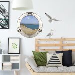 Sticker d�coratif 3d hublot trompe l'oeil, 68 cm x 48 cm, dunes de mer, d�coration fen�tre int�rieure. ...