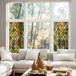 Stickers d�coratifs �lectrostatique, vitrail arlequin effet verre vitrail 3d, tr�s color� et raccordable, ...