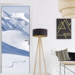 Plage - sticker décoratif pour porte 83 cm x 204 cm - pics montagneux et ski dans la neige sous un ciel ... Plage - sticker décoratif pour porte 83 cm x 204 cm - pics montagneux et ski dans la neige sous un ciel ...