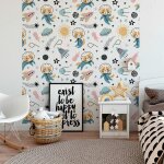 Ambiance - sticker - sticker effet papier peint - les animaux de l'espace - 60x60cm Ambiance - sticker - sticker effet papier peint - les animaux de l'espace - 60x60cm