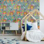 Ambiance - sticker - sticker effet papier peint - animaux de la jungle souriants - 40x40cm