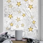Plage - sticker �lectrostatique no�l, d�coration fen�tre 21x29, 7cm, �toiles dor�es, vitre d�cor�e festive ...