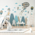 Ambiance - sticker - stickers enfant montagnes scandinaves animaux en voyage 40 x 60 cm