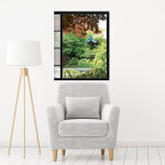 Sticker fen�tre 3d maison asiatique nature jardin 60x75cm - d�co trompe l'oeil effet 3d pour vitres int�rieure ...