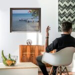 Sticker fen�tre 3d trompe l'oeil, embarcation bois, d�co maison paradisiaque, mer turquoise, 60x75cm: ...