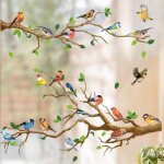 Stickers fen�tre rencontre d'oiseaux electrostatique i d�coration de fen�tres autocollants branche d'arbre ...