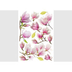 Stickers fleurs magnolia avec des feuilles vertes - 1 planche 42, 5 x 65 cm
